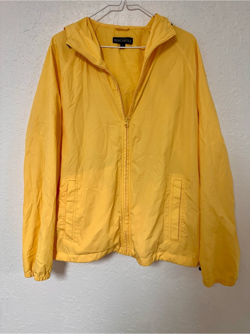 J.Crew Mercantile Yellow Hooded Windbreaker Jacket Size Large Full Zip